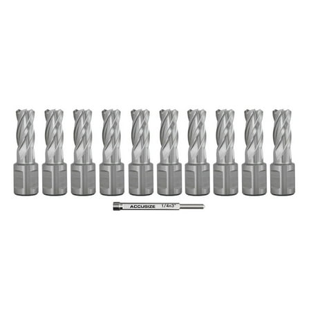 

Accusize Industrial Tools 1-1/8/16 Cutting Dia x 1 Cutting Depth H.S.S. Annular Cutters Plus 1 Pilot Pin 2080-2023Pin