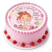 SugarMeLicious Strawberry Baby 1st Birthday Edible Cake Topper, Berry Themed First Birthday Cake Decoration, 8 Inch Round Frosting Sheet