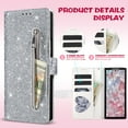 thumbnail image 5 of ELEHOLD Stylish Flip Wallet Case for Samsung Galaxy Z Fold 7,Bling Glitter Leather Zipper Pocket Card Slots Kickstand Function Magnetic Clasp Detachable Lanyard Purse Case,Silver, 5 of 7