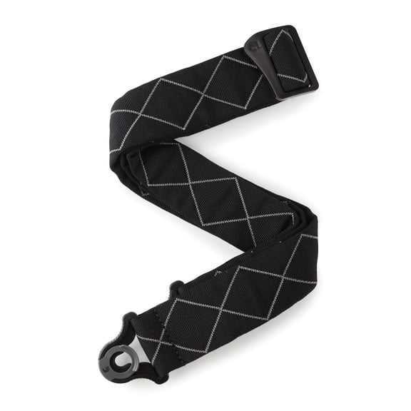 D'Addario Auto Lock Guitar Strap, Black Padded Diamonds