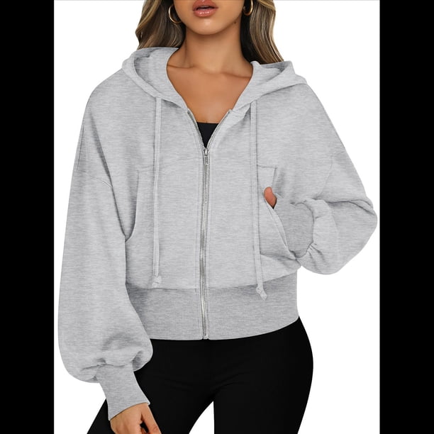 Sudaderas con Capucha y Cremallera para Mujer, Sudaderas , Casuales, Cómodas y Bonitas, Chaquetas con Cremallera, Conjuntos de Otoño A . Gris L