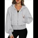 thumbnail image 1 of Sudaderas con Capucha y Cremallera para Mujer, Sudaderas , Casuales, Cómodas y Bonitas, Chaquetas con Cremallera, Conjuntos de Otoño A . Gris L, 1 of 10