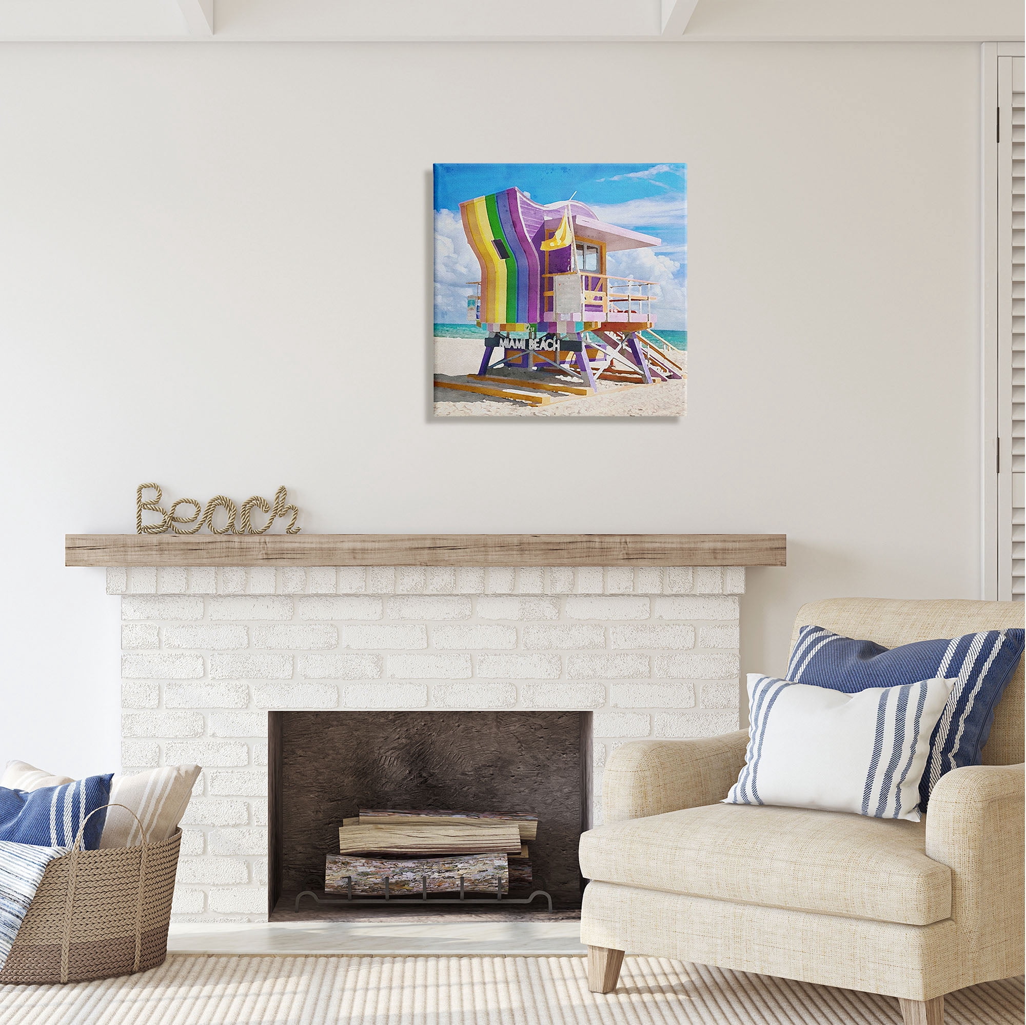 Stupell Industries Rainbow Lifeguard Hut Nature Painting Gallery Wrapped Canvas Print Wall Art, 24 x 24