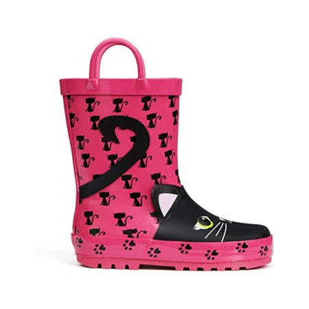 

K KomForme Kid s Rain Boots Pink Cat Print Rubber Boots with Handles 11M