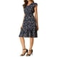 thumbnail image 4 of INSPIRE CHIC Vestido de Mujer con Flores, Mangas de Volante, Cuello en V, Ruchado, Volantes, Vestidos Casual, Azul Marino, XS, 4 of 7