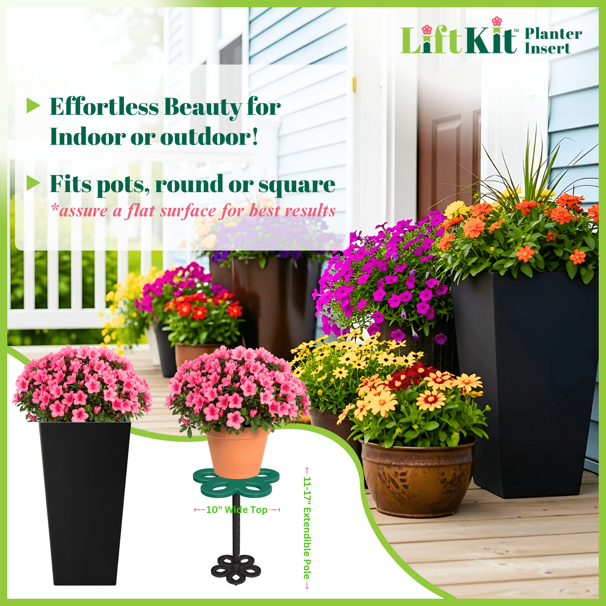 Tall Tapered Plant Riser Planter Insert| Fill Bottom of Tall Flower Pots and Large Plant Containers | Indoor and Outdoor (11-17” Rise, 6" Base, 10" Top)