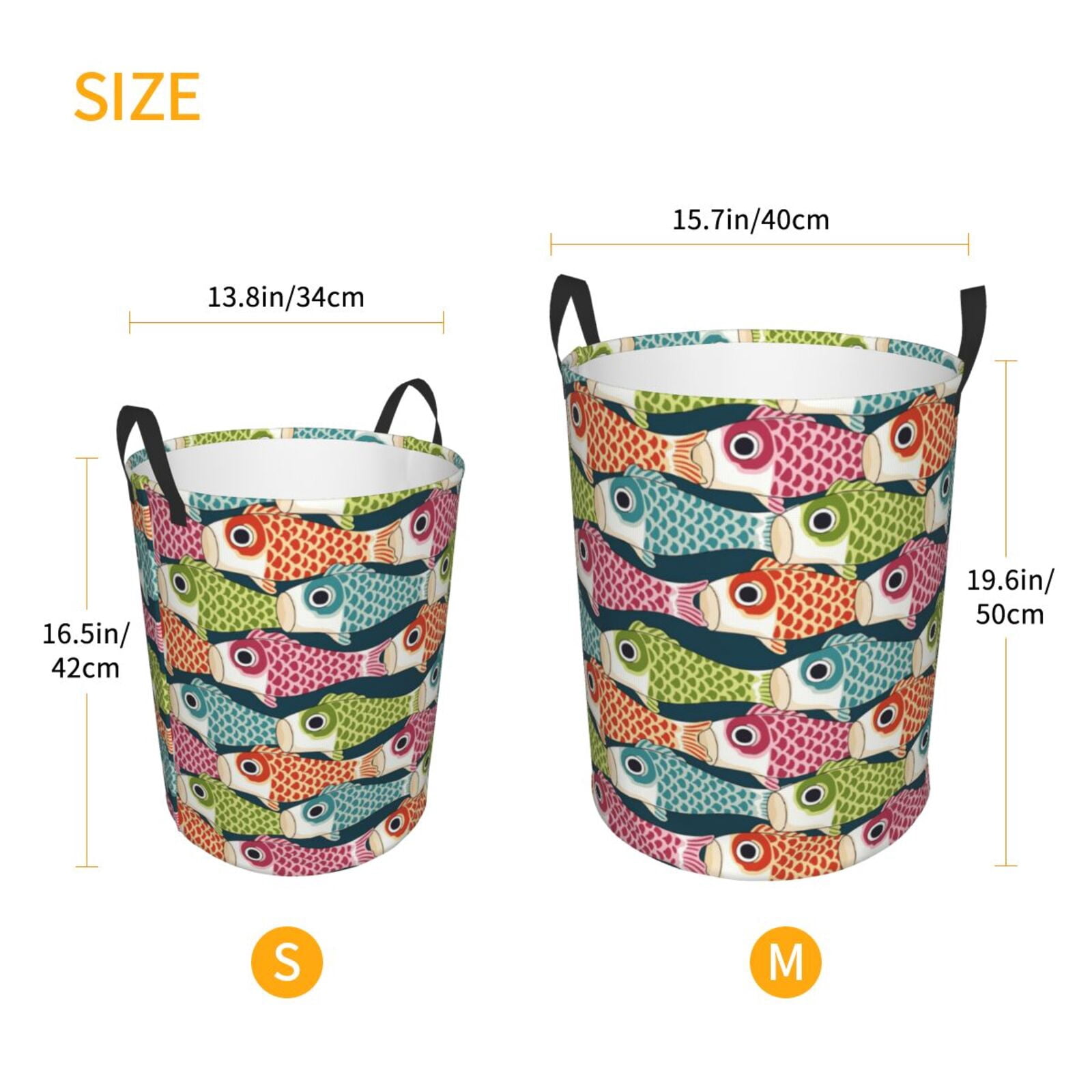 Large Laundry Basket with Handles - Lantern Koi Fish Kids Baby Dirty Clothes Laundry Hamper for Bedroom Aesthetic