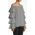 thumbnail image 2 of Nicole Miller Artelier LIGHT GREY Off The Shoulder Ruffle Blouse, US Petite, 2 of 3