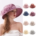 thumbnail image 3 of Changmaius ​Elegant Church Hats for Ladies - 2025 Organza Straw Hat with Detachable Flowers | Wide Brim Sun Protection for Easter, Derby, Bridal Events, 3 of 6