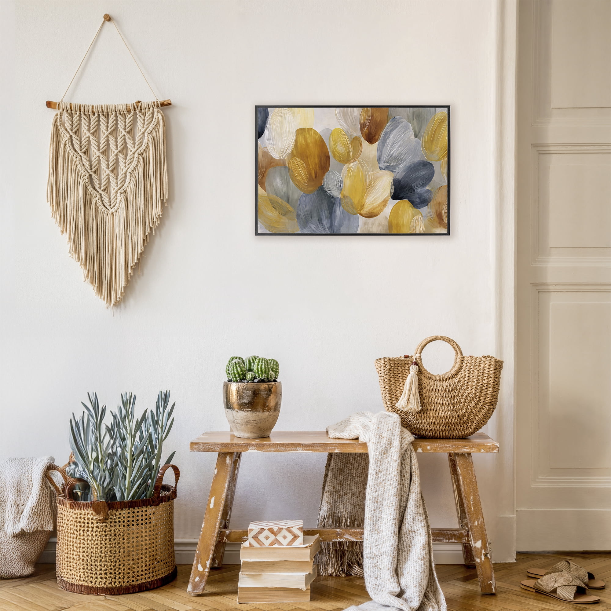 Stupell Industries Warm Oblong Layered Shapes Black Framed Giclee Art, design by Jacky Ngan