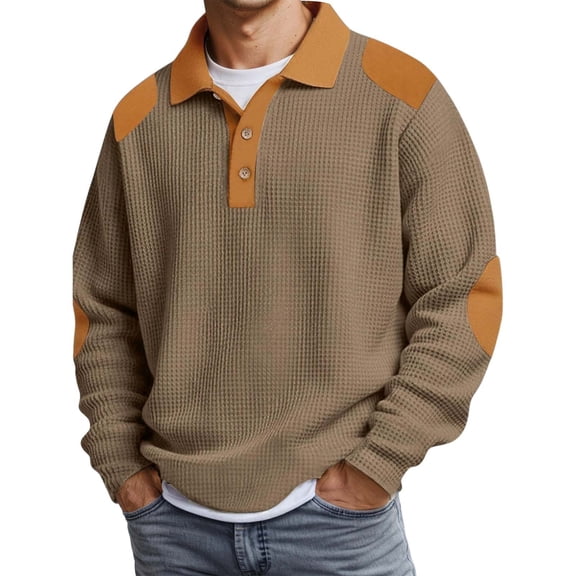XUANTAOO Polo Shirt for Men Long Sleeve Button Down Waffle T Shirt Lightweight Khaki Casual Polos for Man