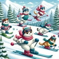 thumbnail image 3 of Ambesonne Cat Duvet Cover Set, Snowy Cartoon Skiing Kitties, Calking, Pale Blue Raspberry White, 3 of 6