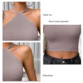 thumbnail image 3 of Camisa de punto sin mangas corta ajustada de Color liso elegante a la moda con lazo Halter para mujer para fiesta, 3 of 6