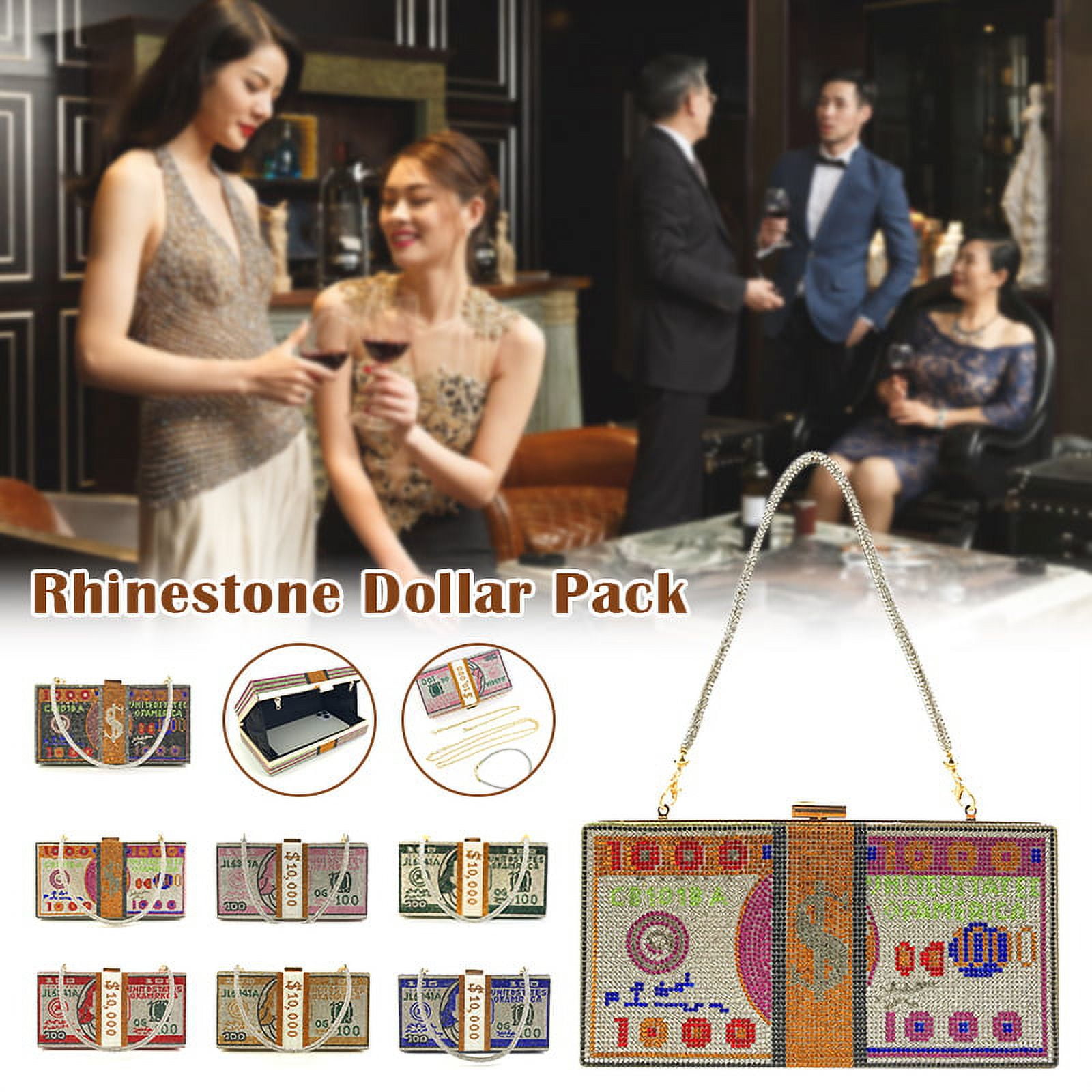 Money Clutch Rhinestone Purse 10000 Dollars Stack of Cash Evening Handbags  Shoulder Wedding Dinner Bag - AliExpress