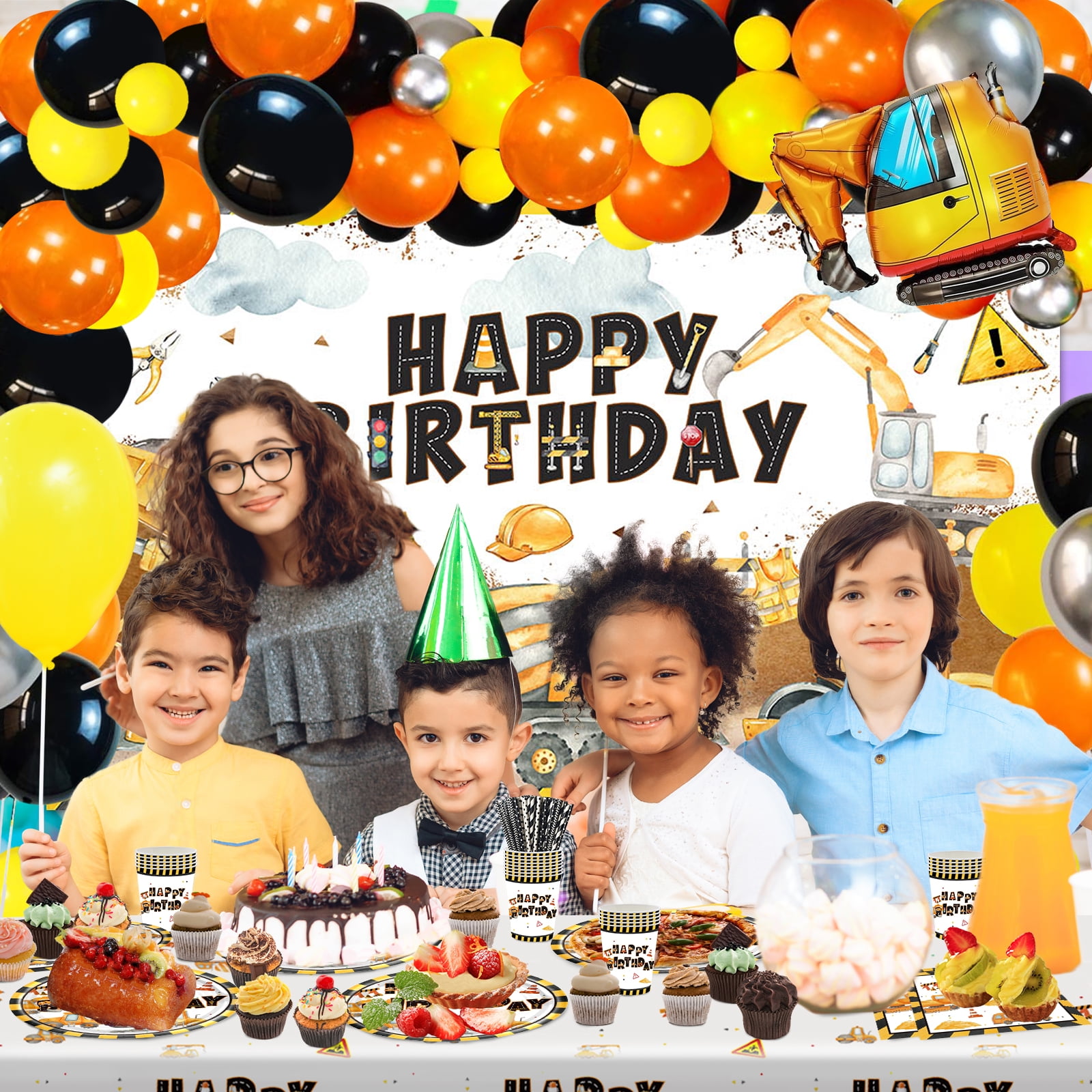 Mocsicka Construction Birthday Party Supplies 251 PCS Construction Birthday Decorations Kit Construction Birthday Banner Plates Napkins Balloons for Kids