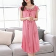 thumbnail image 4 of Night Gowns for Women New Comfy Nightgown for Women Short Sleeve Pleated House Dress Soft Mid Length Nightshirt Silk Satin Nightdress Sleepwear New Pinky XXL, 4 of 9