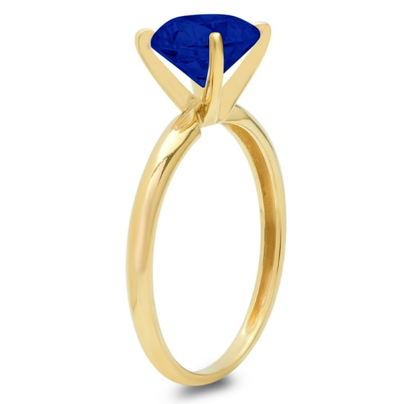 2.5 ct Round Cut Simulated Blue Sapphire Solitaire Engagement Ring for Women in 18K Yellow Gold