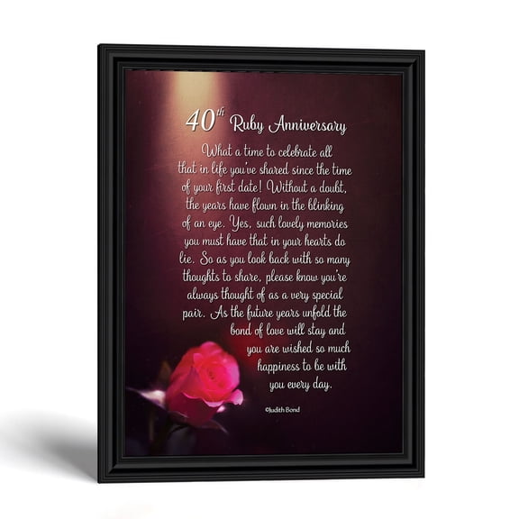 40th Ruby Anniversary Picture Frame, Printed Verse Keepsake