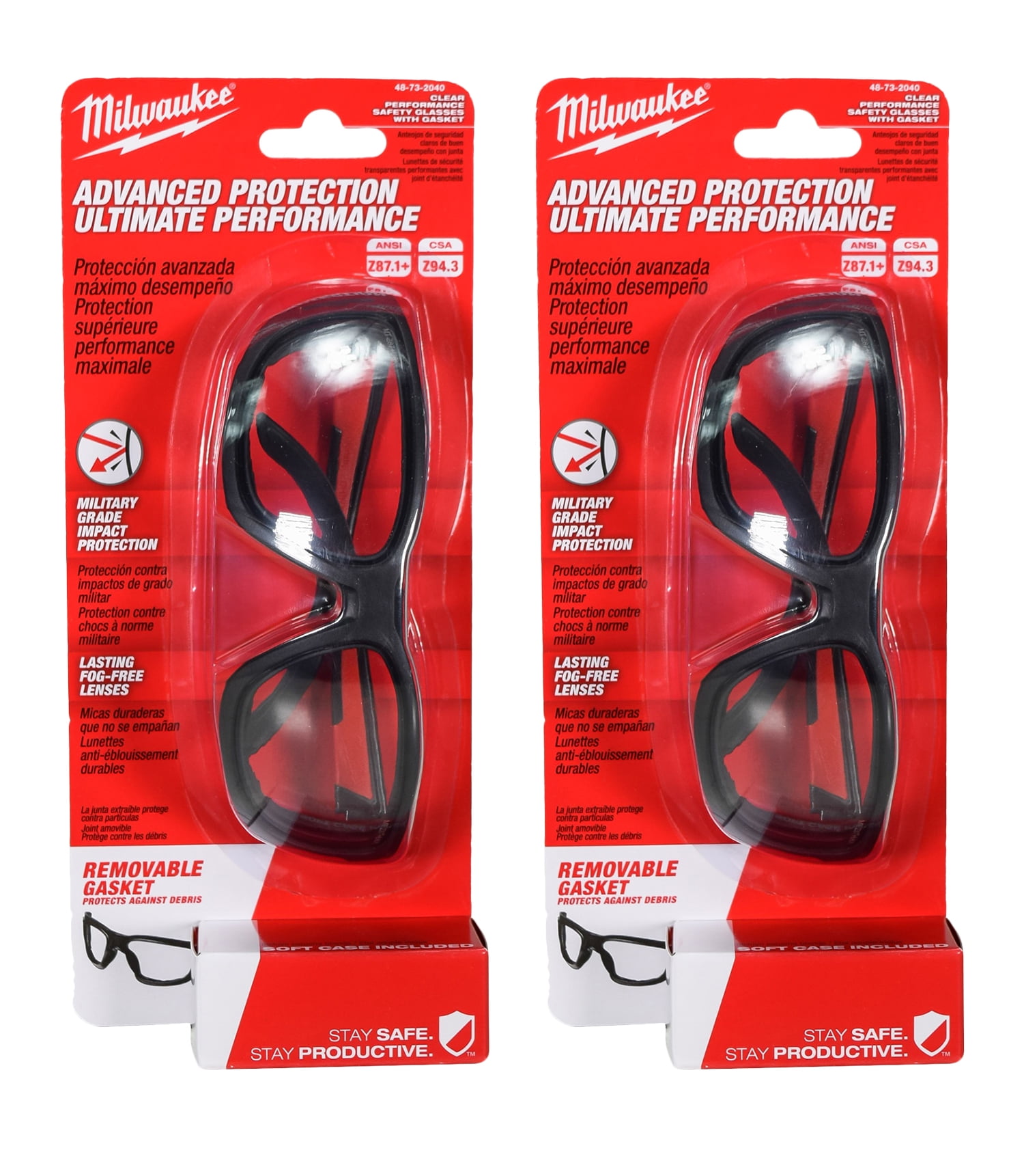 Milwaukee 48732040 Clear High Performance Safety Glasses with Gasket (2 Pack)