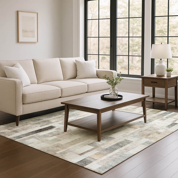 Addison Rugs Mayfield Premium Machine Washable Transitional Stripes Taupe Rectangle Rug, 10' X 14' Machine Washable Transitional Stripes Taupe Oversized Sherpa Throw Blanket