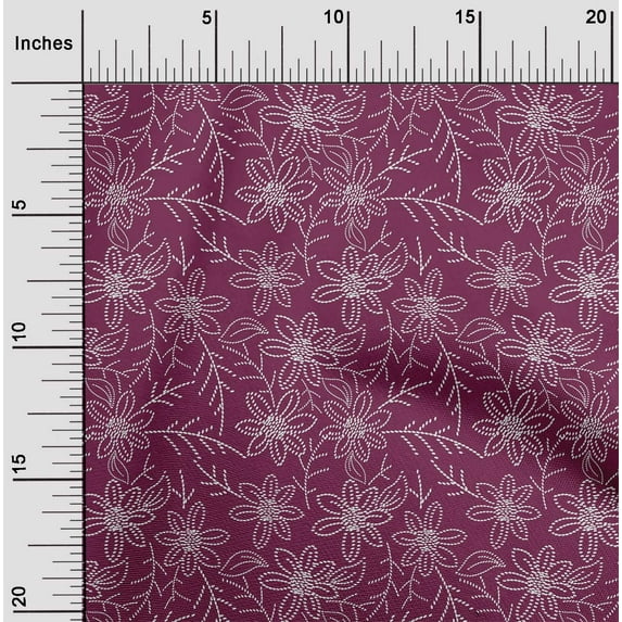 oneOone Cotton Poplin Fabric Leaves & Floral Artistic Sashiko Print Fabric Prints by Yard 42 Inch Wide