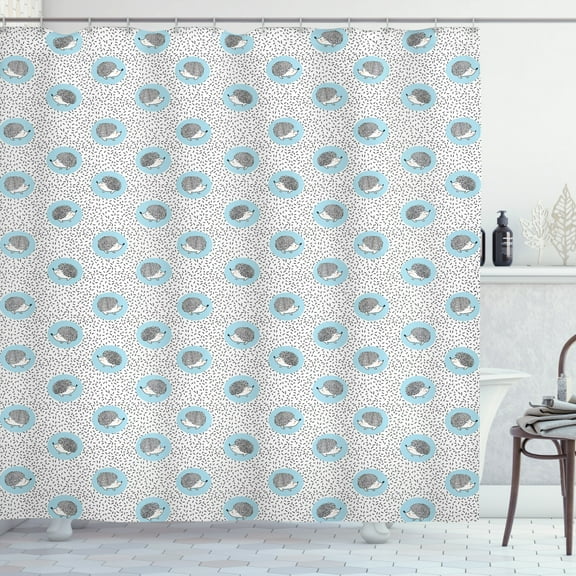 Ambesonne Hedgehog Shower Curtain, Watercolor Animals, 69"Wx84"L, Pale Blue Grey and White