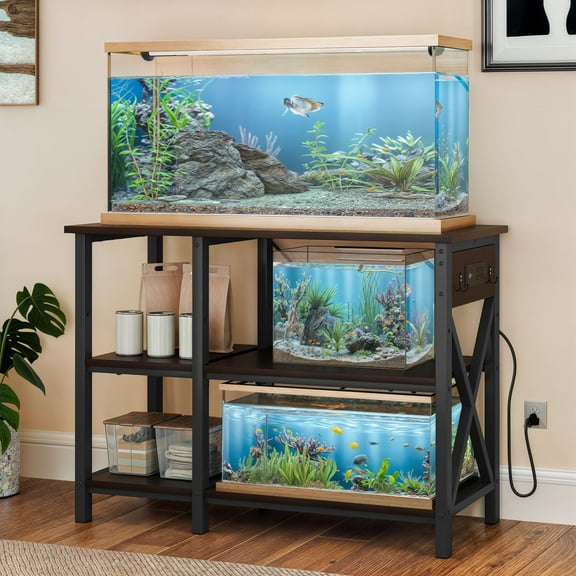 Uforic 40-50 Gallon 3-Tier Heavy Duty Metal Fish Tank Stand with Power Outlets & Adjustable Storage Shelf,700LBS Capacity, Black