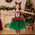 thumbnail image 2 of Girls Christmas Reindeer Tutu Dress with Antler Headband Snug Fit Green Red Layered Tulle Skirt Holiday Party Outfit, 2 of 9