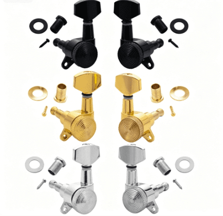 LOOKSEVEN 3L3R Locking Tuning Pegs Set, Threaded Shaft Small Square Head Tuners for Electric Guitar-Gold