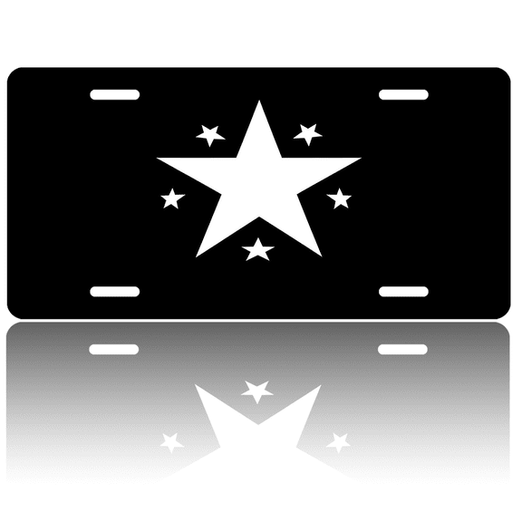 1 Pcs 2D Flat License Plate Covers & Frames, White Star on Black For Decorative Front, Waterproof For Decoration Aluminum License Plate Covers & Frames Cover For Men Women, 12" X 6"