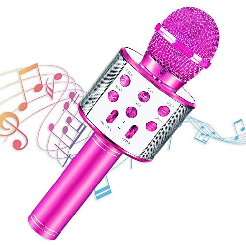 Toys for Girls Boys 5-12 Years Old Kids Karaoke Microphone Bluetooth Rechargeable Wireless Kids Microphones for Singing Christmas Birthday Gifts for Girls Age 5 6 7 8 9 10 Party Rose Gold 