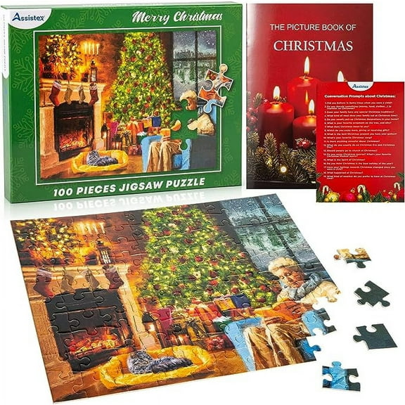 Assistex Dementia Jigsaw 100 Large Puzzle for Seniors - Alzheimer's Activity for Adults with Conversation Prompts - Best Memory Game for Patiens in Nursing Home - Build in Box Activities for Elderly