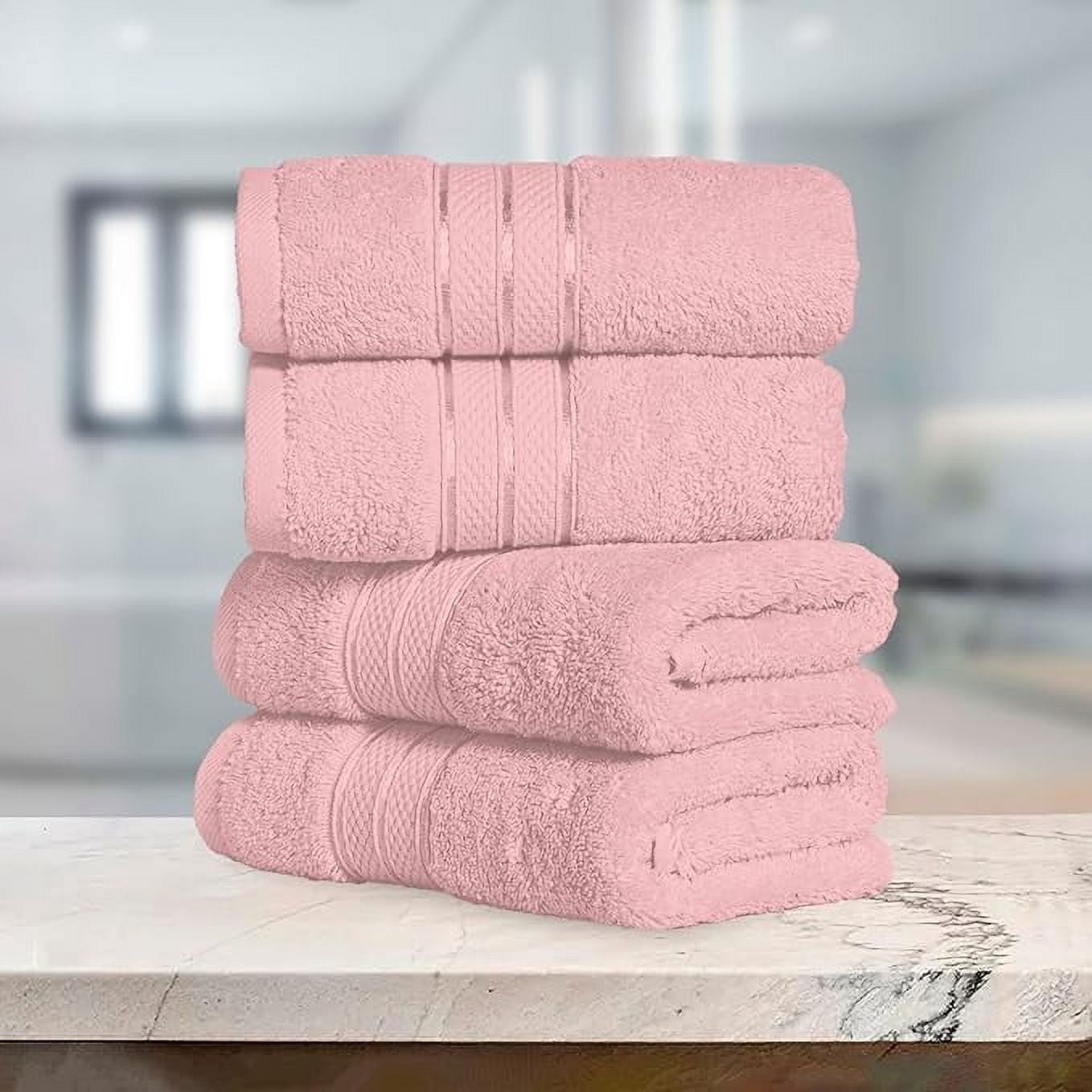 Elegant Comfort Turkish Cotton Hand Towel Set, 4-Pack, 16" x 28", Highly Absorbent - Soft Bathroom Towels, Dusty Rose