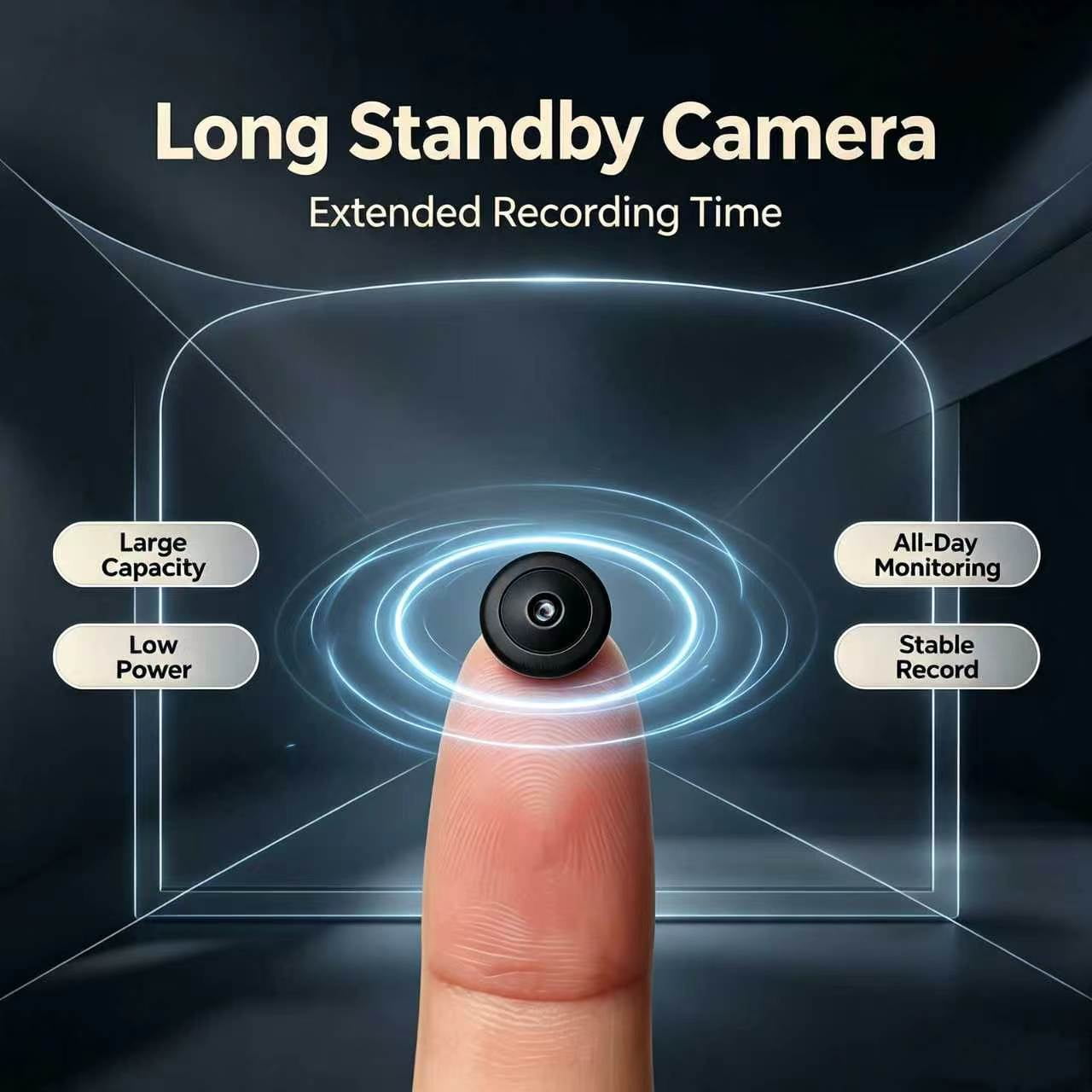 4K HD Indoor Security Camera with Continuous Loop Recording, Dual Power Supply Surveillance Cam, Night Vision & Motion Detection, Plug-in/Battery Powered Home Safety Camera for All-Day Monitoring