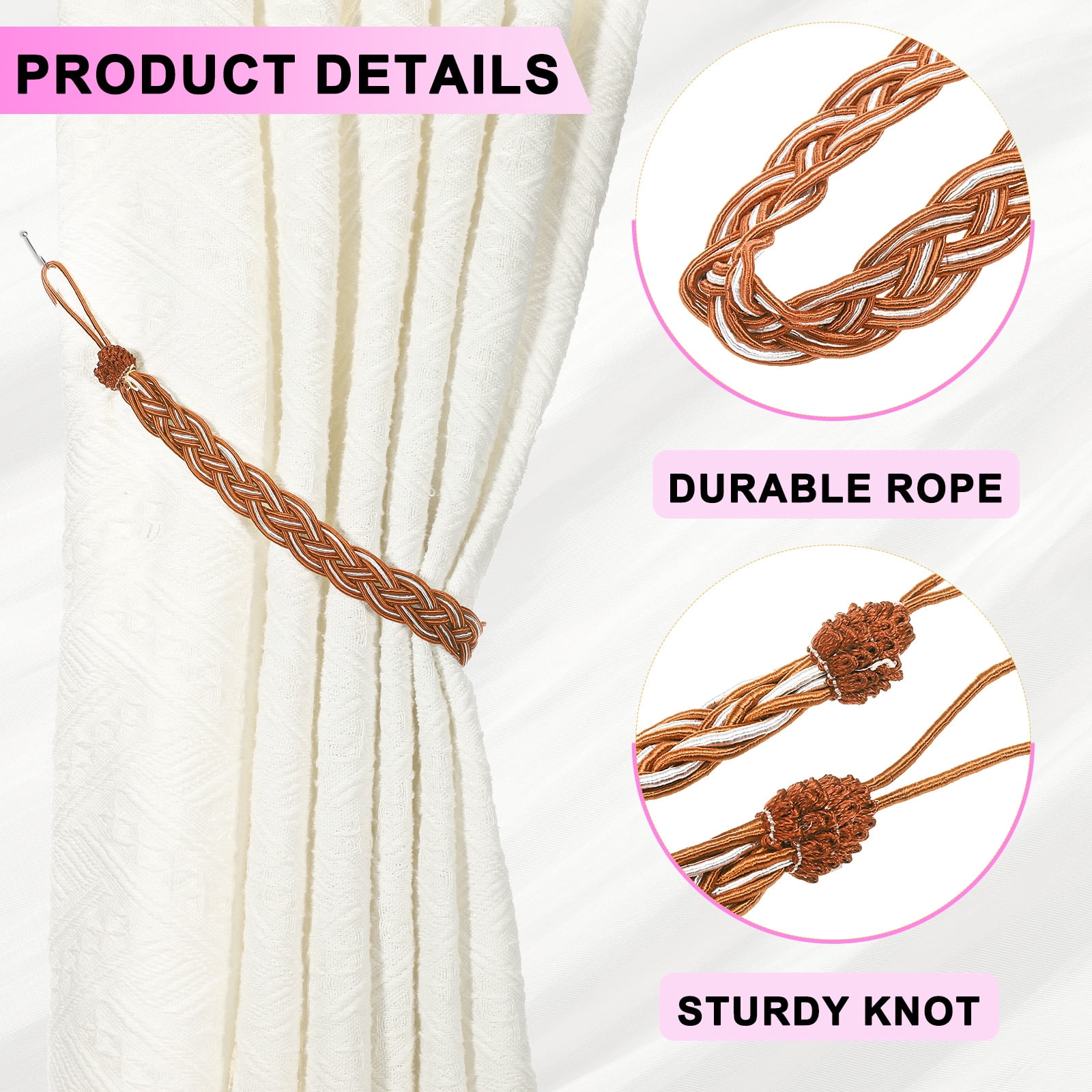 Unique Bargains Curtain Tiebacks Braided Drapery Holdback Orange 23" 4 Pcs