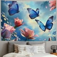 thumbnail image 2 of Butterfly Tapestry Tulips Floral Aesthetic Butterfly Nature Plants Spring Fairy Tale Blue Room Decor Wall Art Backdrop for College Bedroom Living Room Decorations Tapestry, 2 of 6