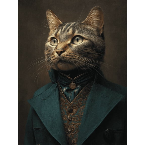 Regal Ginger Cat Gentleman Canvas Wall Art, Warm Tone Pet Print for Living Room, Bedroom, Office, Study, Den and Bar Decor