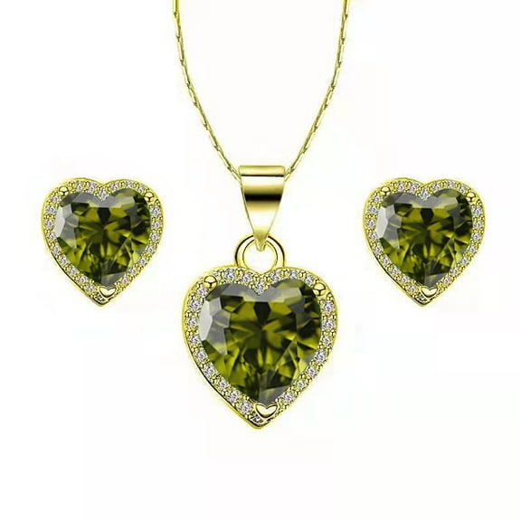 Bonjour Jewelers 10k Yellow Gold Heart 1/2Ct Created Peridot Full Set Necklace 18 inch Plated