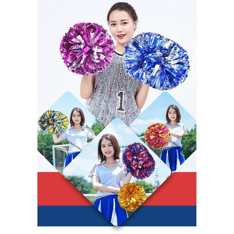 2 Pack Metallic Foil Cheerleader Pom Poms & Plastic Ring Cheer Poms with  Baton Handle Cheerleading Pompoms for Sports Party Dance Team Accessories  Cheering Squad Spirit 