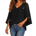 thumbnail image 2 of IUYRTFE Women's V-Neck Mesh Split Sleeve Top Glitter Party Blouse Loose Fit Evening Wear, 2 of 7
