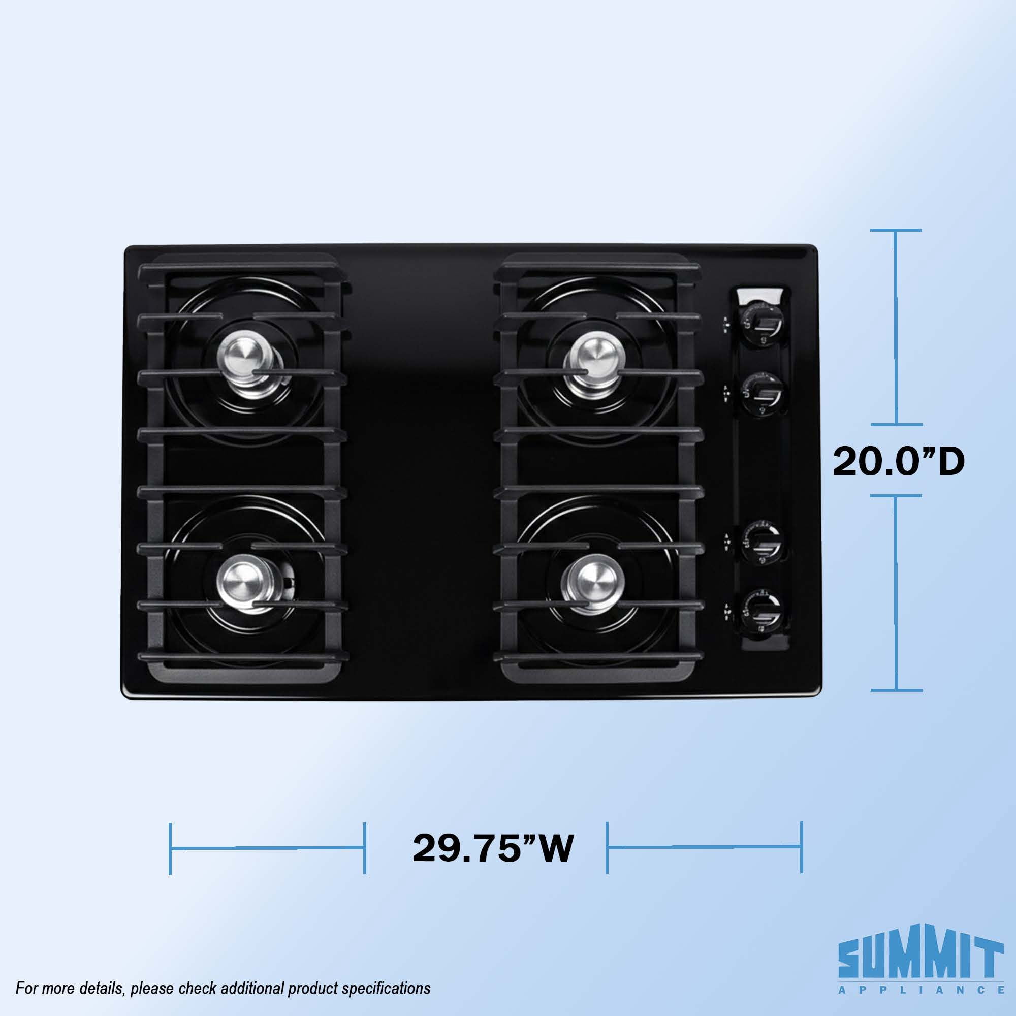 Summit 30" Gas Cooktop, 4-Burner, Electric Ignition, 115V, Black - TNL053I