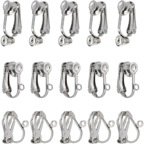 30Pcs 3 Styles Stainless Steel Earring Clips Silver Earring Converters with 30Pcs Silicon Earring Pads Easy Open Loop Clip on Earrings Converter for Non Pierced Ears DIY Handmade Jewelry DIY