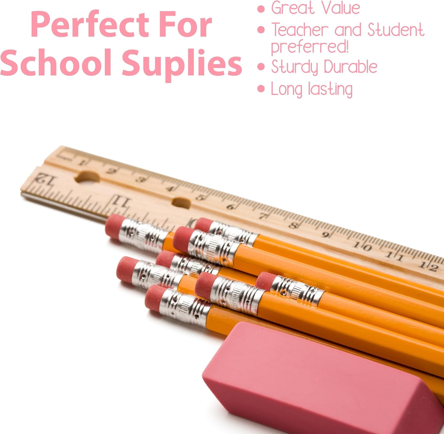 E-Clips USA Pink Pencil Erasers, Sturdy Smudge Free Large Erasers, 500-Pack