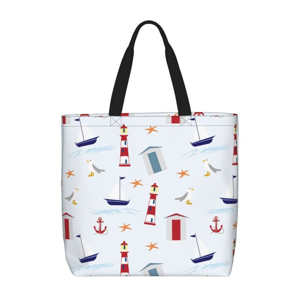 Easygdp Nautical Lighthouse Sailboat Bolsa Tote para Mujer, Bolso de Hombro para Trabajo, Playa, Viajes, Compras y Supermercado
