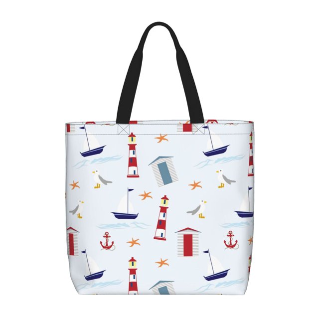 Balery Nautical Lighthouse Sailboat Bolsa de Mano para Mujeres con Cremallera, Bolsa de Gimnasio con Compartimentos, Bolsa para Laptop, Bolsa para Trabajo