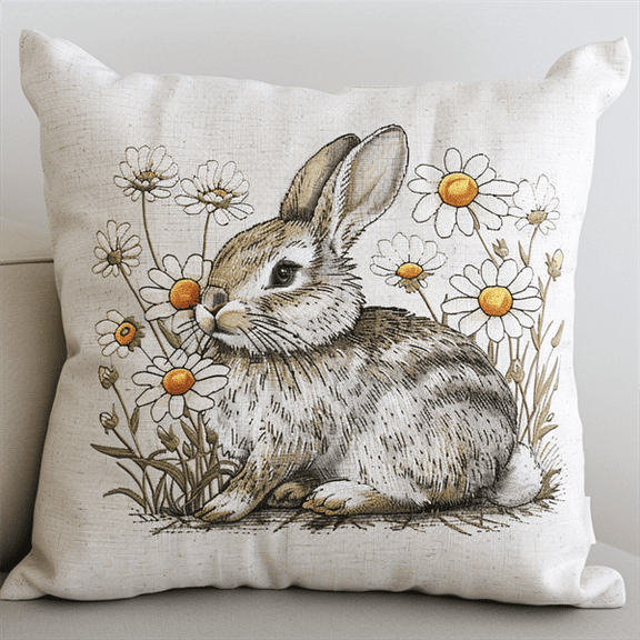 Rabbit Stamped Cross Stitch Pillow Case Kits for Adults , 17.72" x 17.72" , Handmade Embroidery Kit Needlepoint Home Decor for Sofa (11ct)