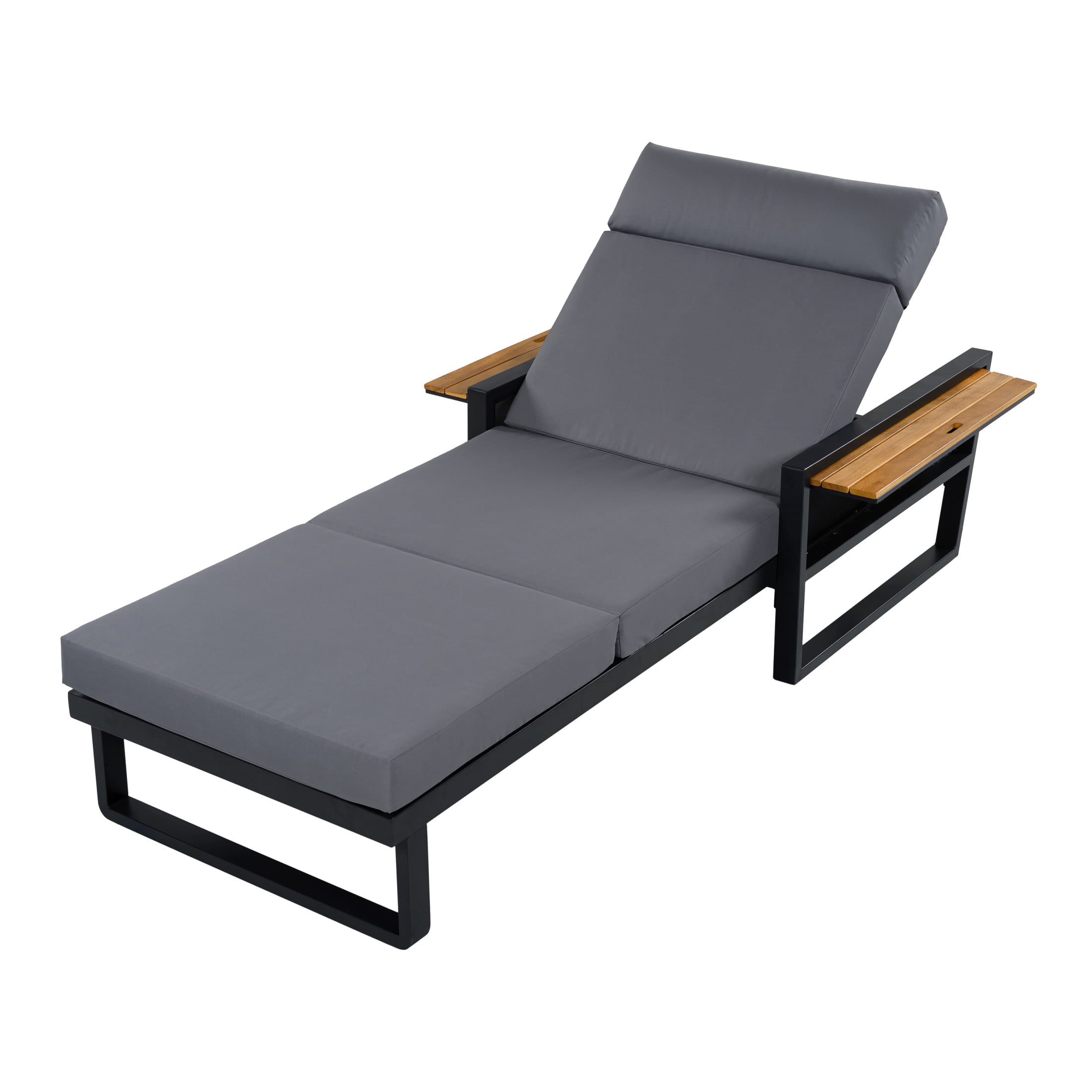 Christopher Knight Home Outdoor Chaise Lounge with 4-Fold Cushion, Adjustable Backrest, Black + Dark Gray