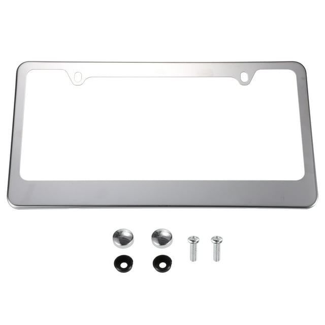 Unique Bargains 1 Pcs License Plate Frame Metal Stainless Steel Front Rear Car Tag Cover Frames with Screws Bolts Silver Tone