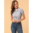 thumbnail image 3 of INSPIRE CHIC Women's Puff Sleeves Turndown Collar Button Down Floral Blouse, 3 of 6