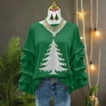thumbnail image 4 of Yteetum Christmas Sweatshirt for Women Oversized Crewneck Christmas Tree Print Pleated Ruffle Trim Pullover Hoodless Sweatshirts Womens Casual Xmas Graphic Round Neck Loose Lantern Sleeve Sweatshirts, 4 of 5